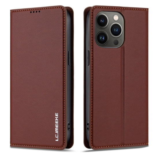 For iPhone 13 Pro Max LC.IMEEKE L1 Series Frosted Fine Texture PU Phone Case(Brown) - iPhone 13 Pro Max Cases by LC.IMEEKE | Online Shopping UK | buy2fix