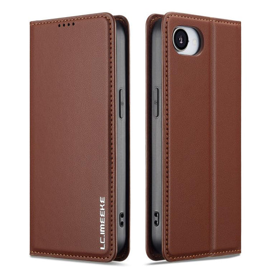 For iPhone 16e LC.IMEEKE L1 Series Frosted Fine Texture PU Phone Case(Brown) - iPhone 16e Cases by LC.IMEEKE | Online Shopping UK | buy2fix