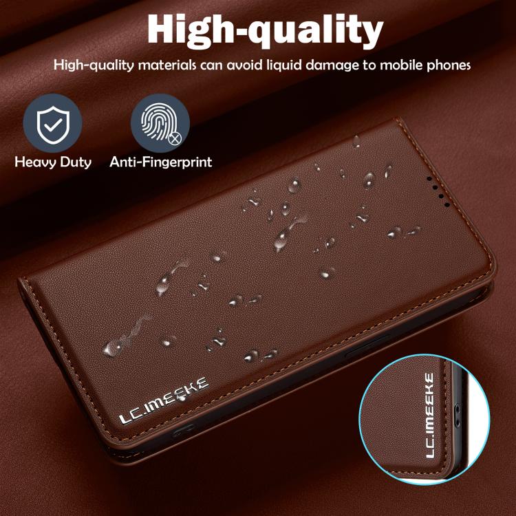 For iPhone 16e LC.IMEEKE L1 Series Frosted Fine Texture PU Phone Case(Brown) - iPhone 16e Cases by LC.IMEEKE | Online Shopping UK | buy2fix