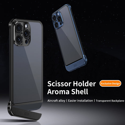 For iPhone 15 Pro Metal Scissor Holder Translucent Aroma Phone Case(Purple) - iPhone 15 Pro Cases by buy2fix | Online Shopping UK | buy2fix