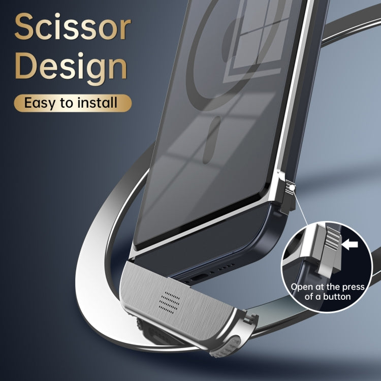 For iPhone 15 Pro Metal Scissor Design Aroma MagSafe Phone Case(Blue) - iPhone 15 Pro Cases by buy2fix | Online Shopping UK | buy2fix