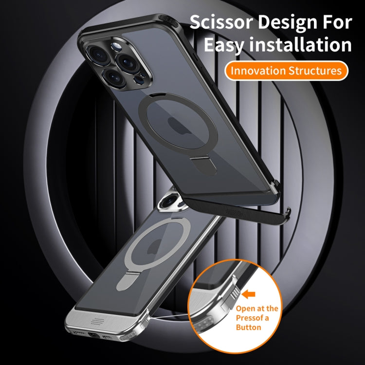 For iPhone 15 Pro Metal Scissor Design Aroma MagSafe Ring Holder Phone Case(Black) - iPhone 15 Pro Cases by buy2fix | Online Shopping UK | buy2fix