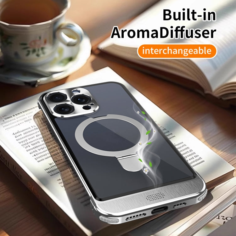For iPhone 15 Pro Metal Scissor Design Aroma MagSafe Ring Holder Phone Case(Silver) - iPhone 15 Pro Cases by buy2fix | Online Shopping UK | buy2fix