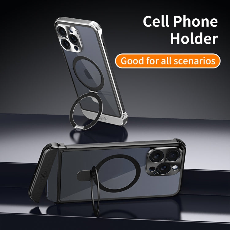 For iPhone 15 Pro Metal Scissor Design Aroma MagSafe Ring Holder Phone Case(Silver) - iPhone 15 Pro Cases by buy2fix | Online Shopping UK | buy2fix