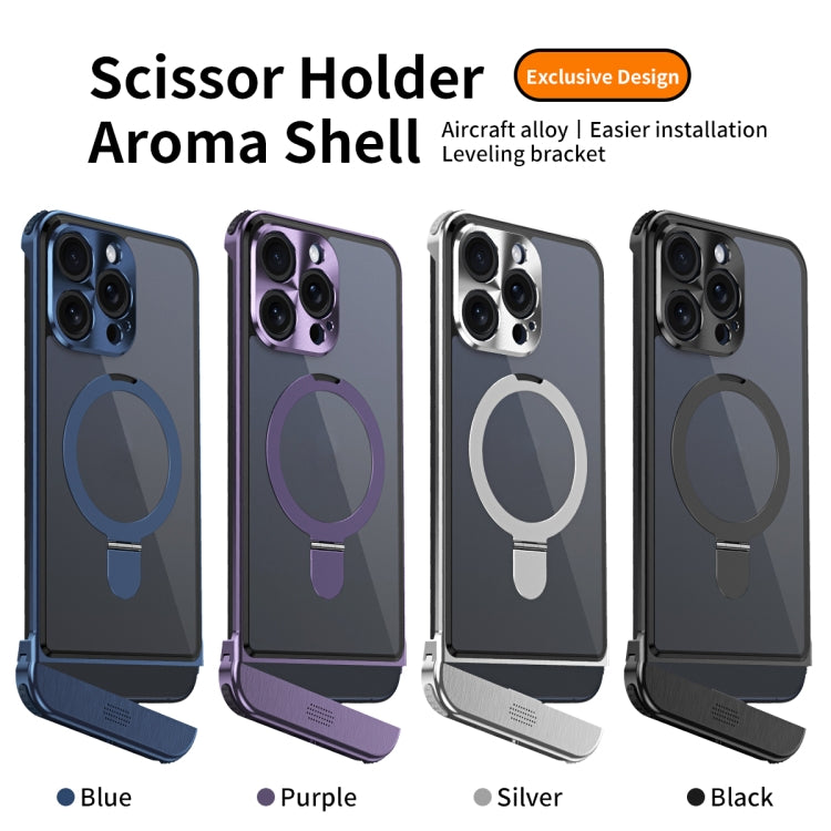 For iPhone 15 Pro Metal Scissor Design Aroma MagSafe Ring Holder Phone Case(Blue) - iPhone 15 Pro Cases by buy2fix | Online Shopping UK | buy2fix