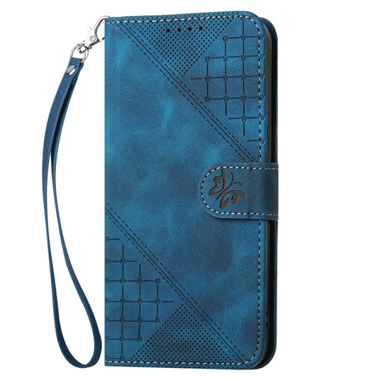 For OnePlus 12 Grid Butterfly Embossed Pattern Flip Leather Phone Case with Lanyard(Dark Blue) by buy2fix