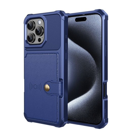 For iPhone 16 Pro Max Magnetic Wallet Card Bag Leather Phone Case(Blue) by buy2fix