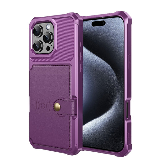 For iPhone 16 Pro Max Magnetic Wallet Card Bag Leather Phone Case(Purple) by buy2fix