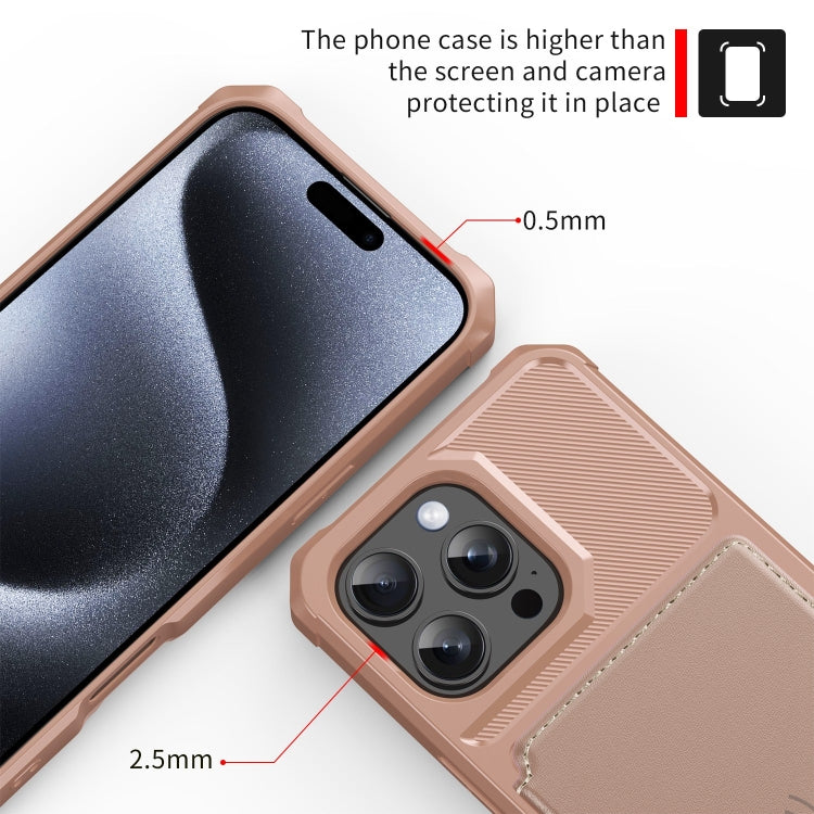 For iPhone 16 Pro Magnetic Wallet Card Bag Leather Phone Case(Rose Gold) by buy2fix