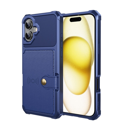 For iPhone 16 Plus Magnetic Wallet Card Bag Leather Phone Case(Blue) by buy2fix