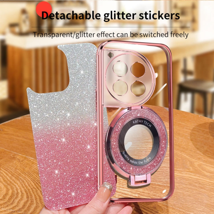For OnePlus 12 Plated Gradient Glitter Round Holder TPU Phone Case(Pink) - OnePlus Cases by buy2fix | Online Shopping UK | buy2fix