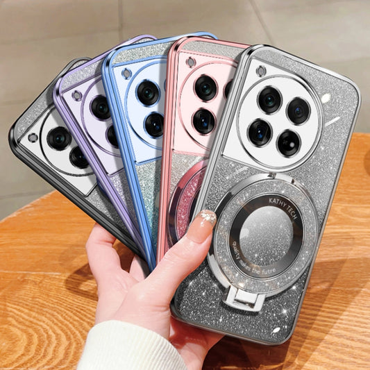 For OnePlus 12 Plated Gradient Glitter Round Holder TPU Phone Case(Purple) by buy2fix