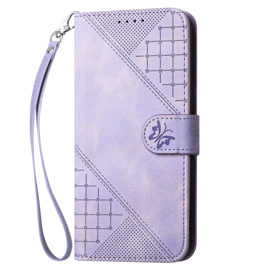For Motorola Moto G Stylus 5G 2024 Grid Butterfly Embossed Pattern Leather Phone Case with Lanyard(Light Purple) by buy2fix
