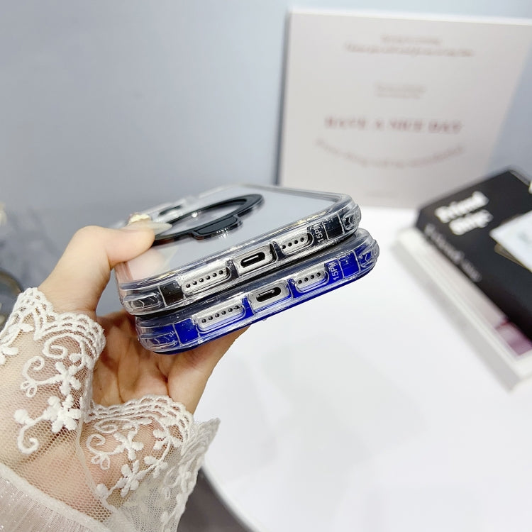 For iPhone 14 Pro Translucent 3 in 1 Holder MagSafe Phone Case(Black) - iPhone 14 Pro Cases by buy2fix | Online Shopping UK | buy2fix