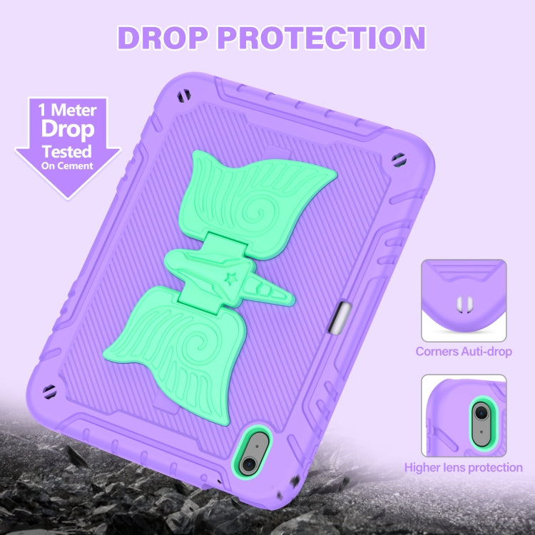 For iPad Air 11 2025 / 2024 Kickstand PC Hybrid Silicone Tablet Case with Strap(Purple Mint) - iPad Air 11 2025 / 2024 Cases by buy2fix | Online Shopping UK | buy2fix