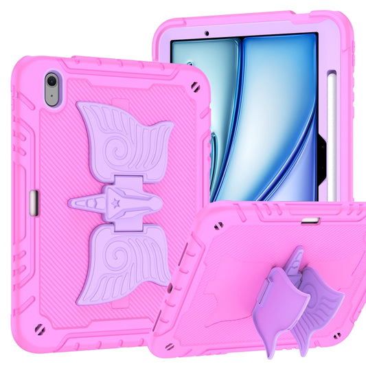 For iPad Air 11 2025 / 2024 Kickstand PC Hybrid Silicone Tablet Case with Strap(Pink Purple) by buy2fix