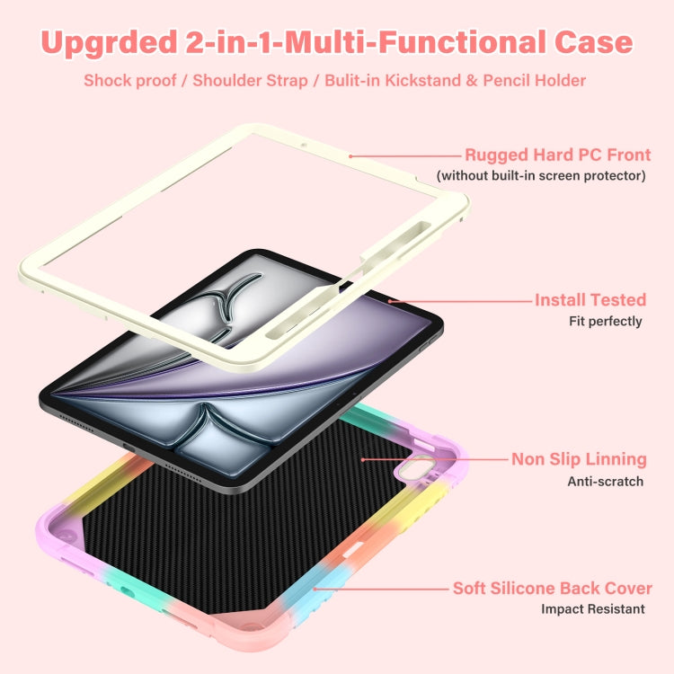 For iPad Air 11 2025 / 2024 Kickstand PC Hybrid Silicone Tablet Case with Strap(Colorful Rose Gold) - iPad Air 11 2025 / 2024 Cases by buy2fix | Online Shopping UK | buy2fix