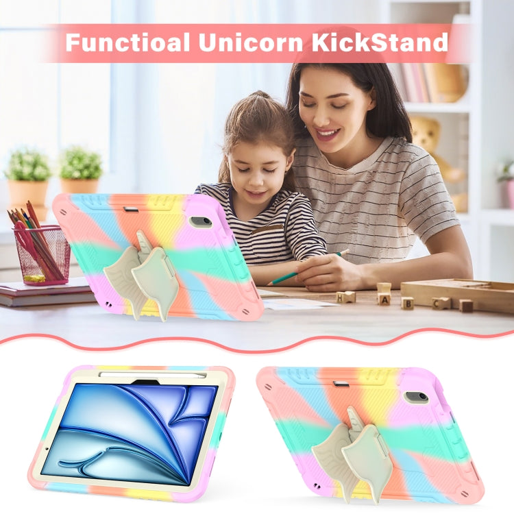 For iPad Air 11 2025 / 2024 Kickstand PC Hybrid Silicone Tablet Case with Strap(Colorful Rose Gold) - iPad Air 11 2025 / 2024 Cases by buy2fix | Online Shopping UK | buy2fix