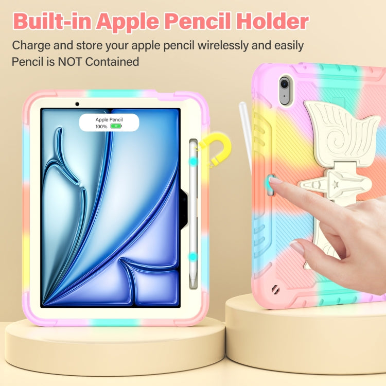 For iPad Air 11 2025 / 2024 Kickstand PC Hybrid Silicone Tablet Case with Strap(Colorful Rose Gold) - iPad Air 11 2025 / 2024 Cases by buy2fix | Online Shopping UK | buy2fix