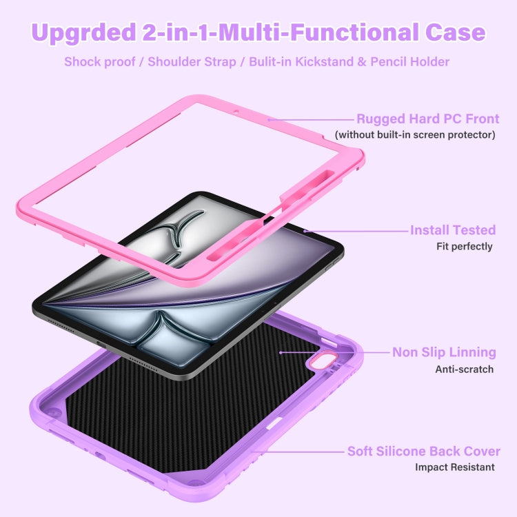 For iPad Air 11 2025 / 2024 Kickstand PC Hybrid Silicone Tablet Case with Strap(Purple Rose Red) - iPad Air 11 2025 / 2024 Cases by buy2fix | Online Shopping UK | buy2fix
