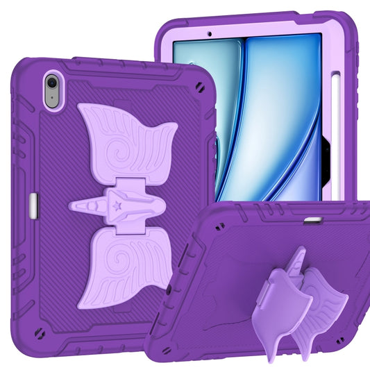 For iPad Air 11 2025 / 2024 Kickstand PC Hybrid Silicone Tablet Case with Strap(Purple) by buy2fix