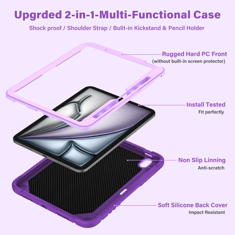For iPad Air 11 2025 / 2024 Kickstand PC Hybrid Silicone Tablet Case with Strap(Purple) - iPad Air 11 2025 / 2024 Cases by buy2fix | Online Shopping UK | buy2fix
