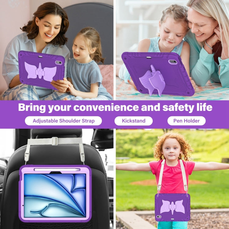 For iPad Air 11 2025 / 2024 Kickstand PC Hybrid Silicone Tablet Case with Strap(Purple) - iPad Air 11 2025 / 2024 Cases by buy2fix | Online Shopping UK | buy2fix