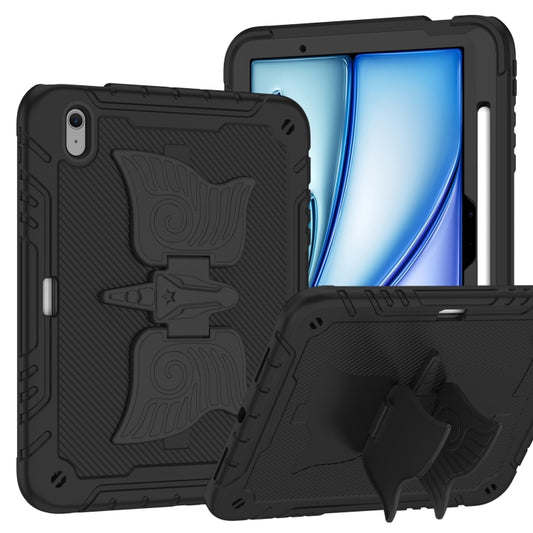 For iPad Air 11 2025 / 2024 Kickstand PC Hybrid Silicone Tablet Case with Strap(Black) by buy2fix