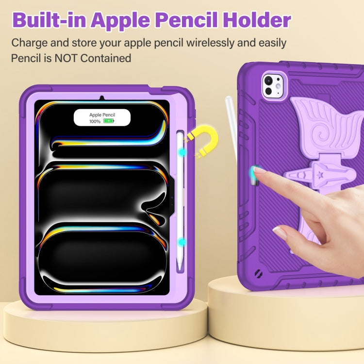 For iPad Pro 11 2025 / 2024 Kickstand PC Hybrid Silicone Tablet Case with Strap(Purple) by buy2fix