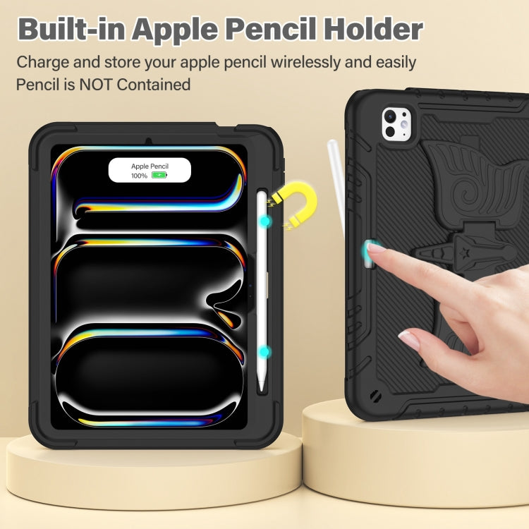 For iPad Pro 11 2025 / 2024 Kickstand PC Hybrid Silicone Tablet Case with Strap(Black) by buy2fix