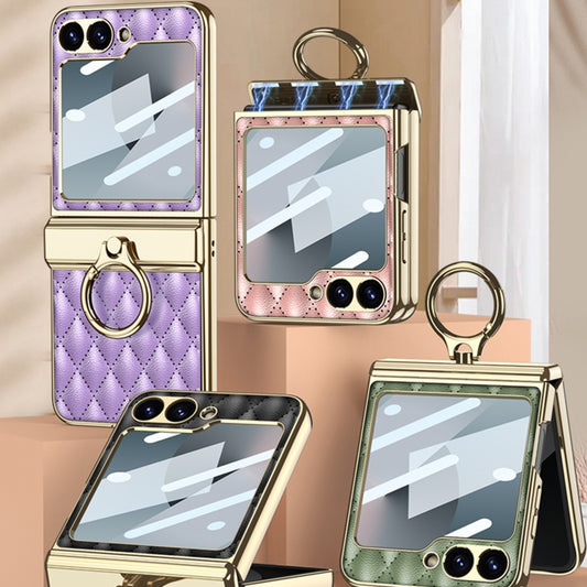For Samsung Galaxy Z Flip6 / Flip7 FE GKK Rhombus Pattern Integrated Electroplated Leather Phone Case with Ring(Purple) by GKK
