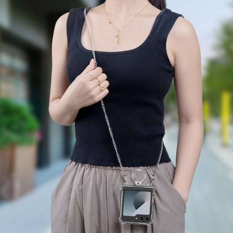 For Samsung Galaxy Z Flip6 / Flip7 FE GKK Clear Airbag Hinge Full Coverage Phone Case with Ring / Metal Chain(Silver) - Galaxy Z Flip6 5G Cases by GKK | Online Shopping UK | buy2fix
