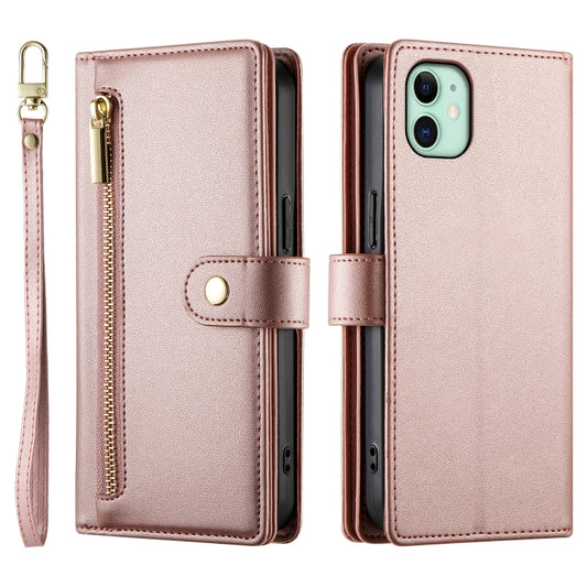 For iPhone 11 Nine Card-slot Zipper Wallet Bag Leather Phone Case(Pink) - iPhone 11 Cases by buy2fix | Online Shopping UK | buy2fix