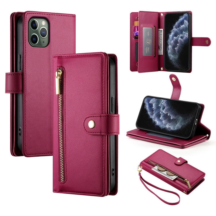 For iPhone 11 Pro Nine Card-slot Zipper Wallet Bag Leather Phone Case(Red) - iPhone 11 Pro Cases by buy2fix | Online Shopping UK | buy2fix