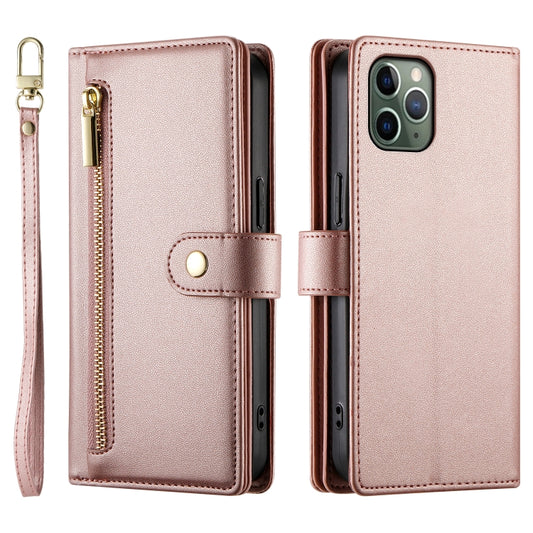 For iPhone 11 Pro Nine Card-slot Zipper Wallet Bag Leather Phone Case(Pink) - iPhone 11 Pro Cases by buy2fix | Online Shopping UK | buy2fix