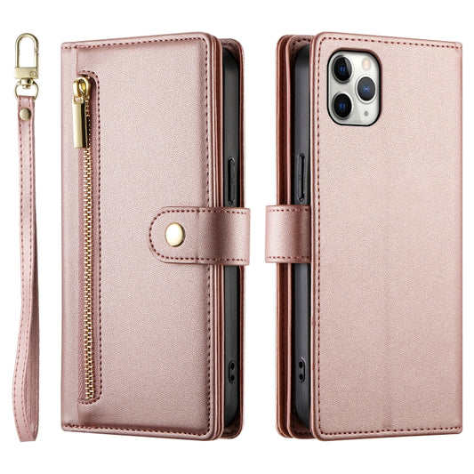 For iPhone 11 Pro Max Nine Card-slot Zipper Wallet Bag Leather Phone Case(Pink) - iPhone 11 Pro Max Cases by buy2fix | Online Shopping UK | buy2fix
