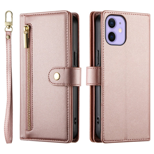 For iPhone 12 mini Nine Card-slot Zipper Wallet Bag Leather Phone Case(Pink) - iPhone 12 mini Cases by buy2fix | Online Shopping UK | buy2fix