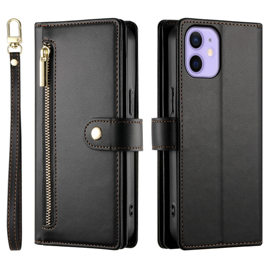 For iPhone 12 mini Nine Card-slot Zipper Wallet Bag Leather Phone Case(Black) - iPhone 12 mini Cases by buy2fix | Online Shopping UK | buy2fix