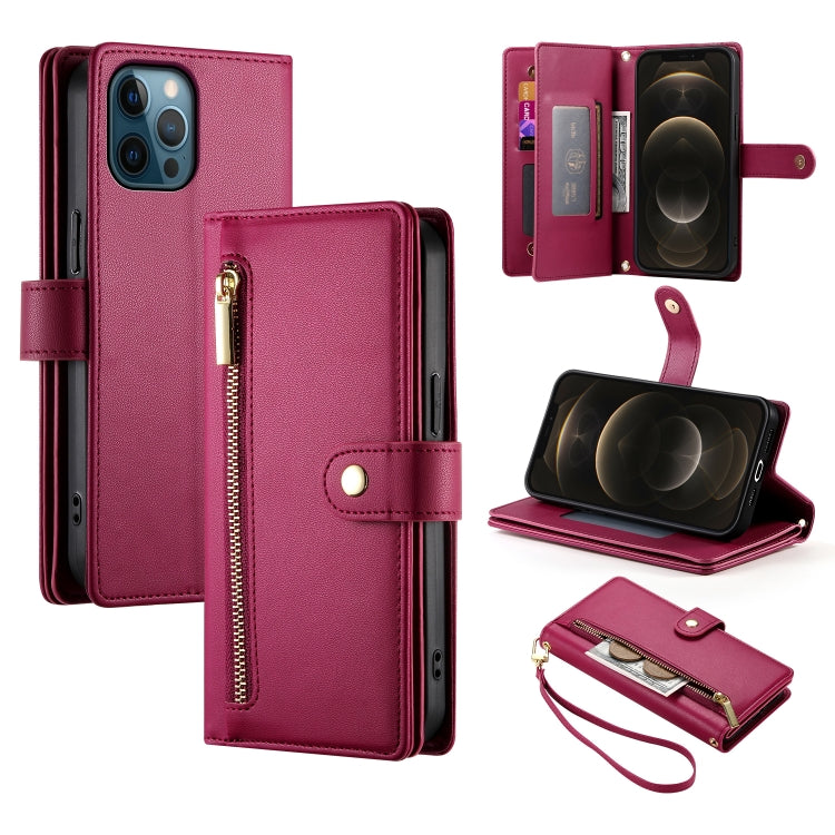 For iPhone 12 Pro Max Nine Card-slot Zipper Wallet Bag Leather Phone Case(Red) - iPhone 12 Pro Max Cases by buy2fix | Online Shopping UK | buy2fix