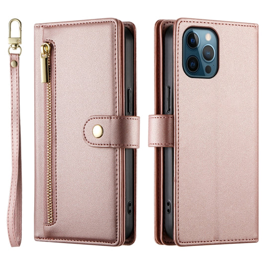 For iPhone 12 Pro Max Nine Card-slot Zipper Wallet Bag Leather Phone Case(Pink) - iPhone 12 Pro Max Cases by buy2fix | Online Shopping UK | buy2fix
