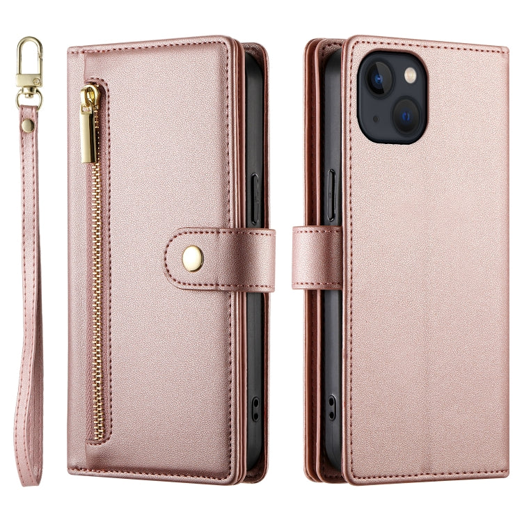For iPhone 13 Nine Card-slot Zipper Wallet Bag Leather Phone Case(Pink) - iPhone 13 Cases by buy2fix | Online Shopping UK | buy2fix
