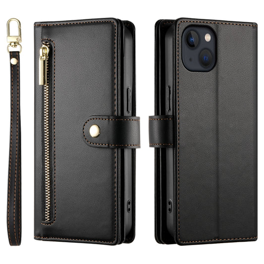 For iPhone 13 Nine Card-slot Zipper Wallet Bag Leather Phone Case(Black) - iPhone 13 Cases by buy2fix | Online Shopping UK | buy2fix
