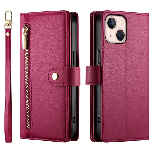 For iPhone 13 mini Nine Card-slot Zipper Wallet Bag Leather Phone Case(Red) - iPhone 13 mini Cases by buy2fix | Online Shopping UK | buy2fix