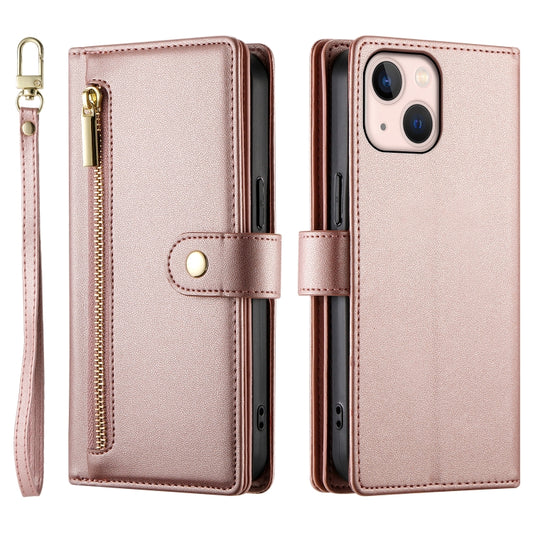 For iPhone 13 mini Nine Card-slot Zipper Wallet Bag Leather Phone Case(Pink) - iPhone 13 mini Cases by buy2fix | Online Shopping UK | buy2fix