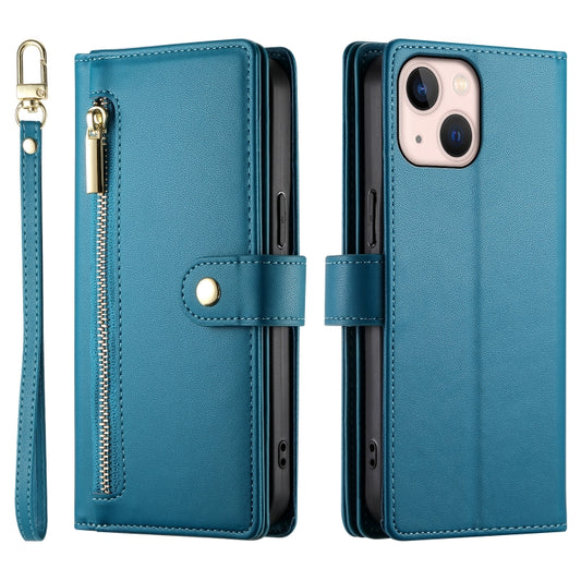 For iPhone 13 mini Nine Card-slot Zipper Wallet Bag Leather Phone Case(Blue) - iPhone 13 mini Cases by buy2fix | Online Shopping UK | buy2fix