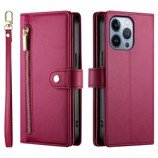 For iPhone 13 Pro Nine Card-slot Zipper Wallet Bag Leather Phone Case(Red) - iPhone 13 Pro Cases by buy2fix | Online Shopping UK | buy2fix