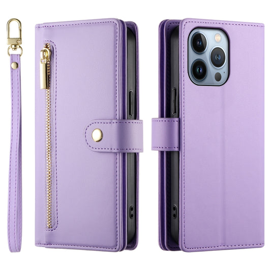 For iPhone 13 Pro Nine Card-slot Zipper Wallet Bag Leather Phone Case(Purple) - iPhone 13 Pro Cases by buy2fix | Online Shopping UK | buy2fix