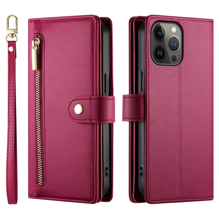 For iPhone 13 Pro Max Nine Card-slot Zipper Wallet Bag Leather Phone Case(Red) - iPhone 13 Pro Max Cases by buy2fix | Online Shopping UK | buy2fix