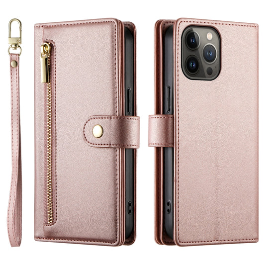 For iPhone 13 Pro Max Nine Card-slot Zipper Wallet Bag Leather Phone Case(Pink) - iPhone 13 Pro Max Cases by buy2fix | Online Shopping UK | buy2fix
