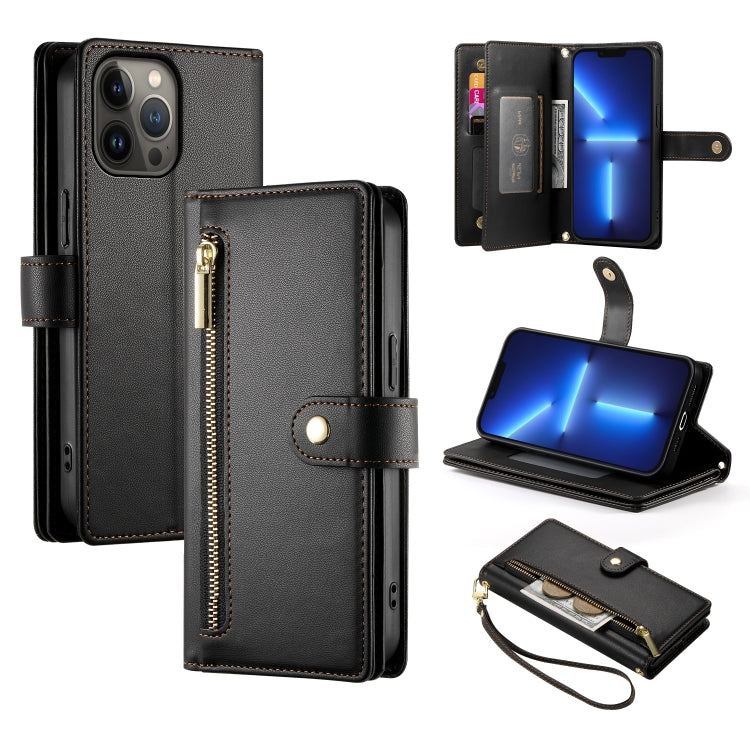 For iPhone 13 Pro Max Nine Card-slot Zipper Wallet Bag Leather Phone Case(Black) - iPhone 13 Pro Max Cases by buy2fix | Online Shopping UK | buy2fix